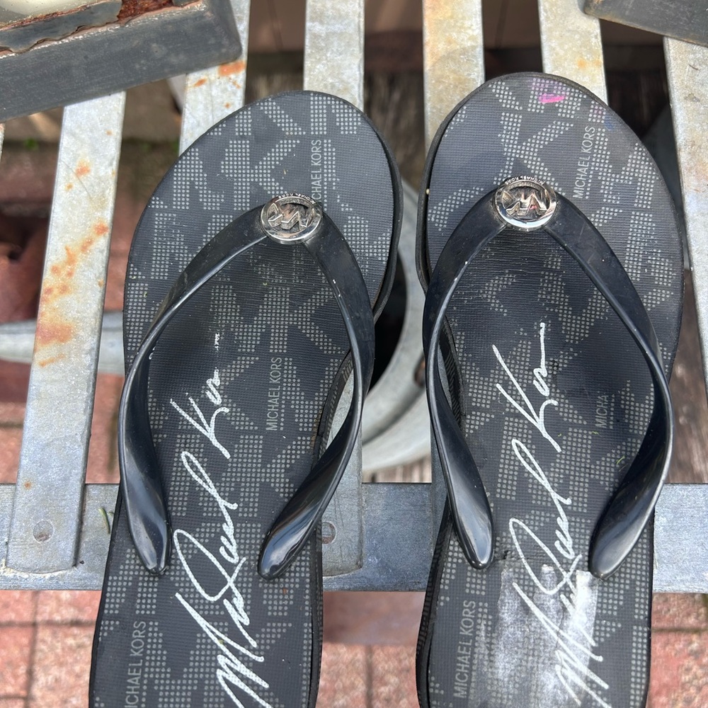 Michael Kors Black Signature Flip Flops